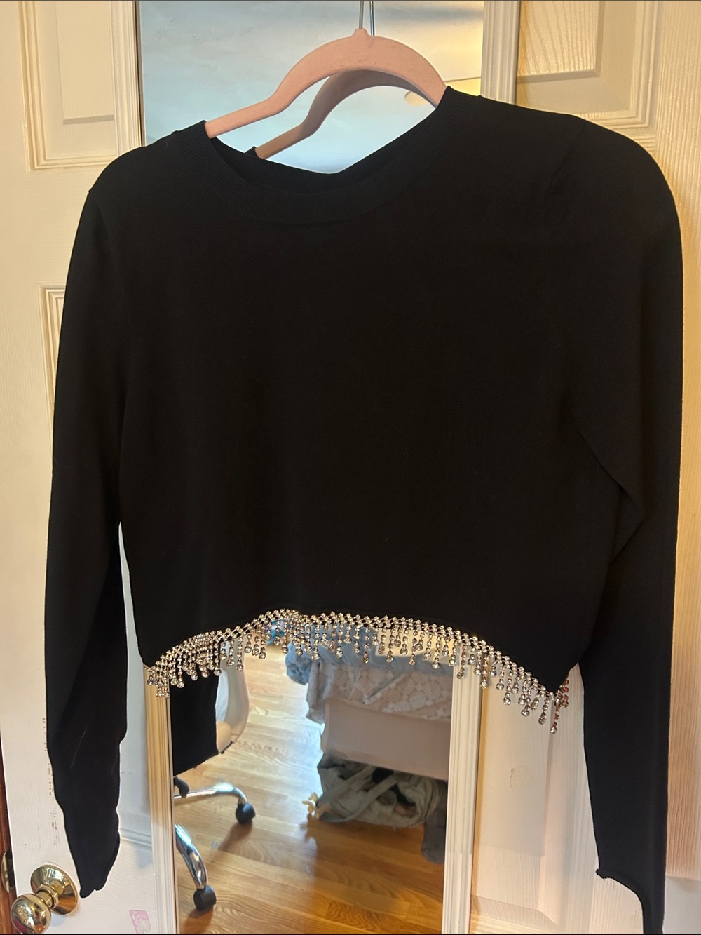 Forever 21 Black Crystal Fringe Cropped Top